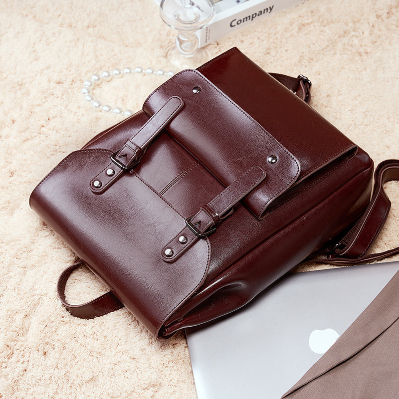 Valmio Delora Leather Women's Backpack - Dark Brown