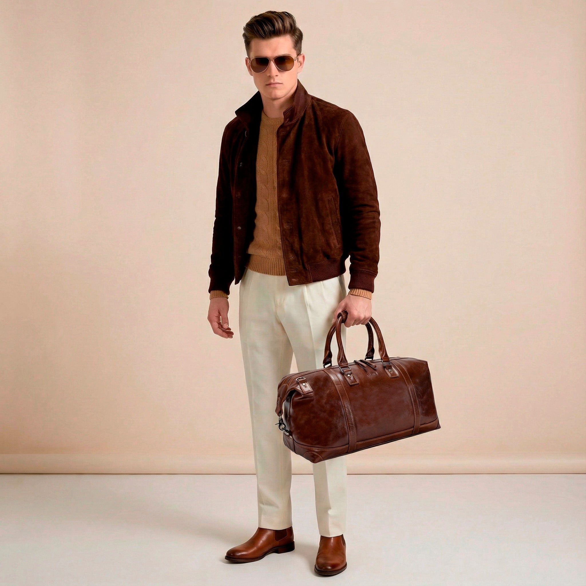 Leather travel bag Valmio Linvo Tan