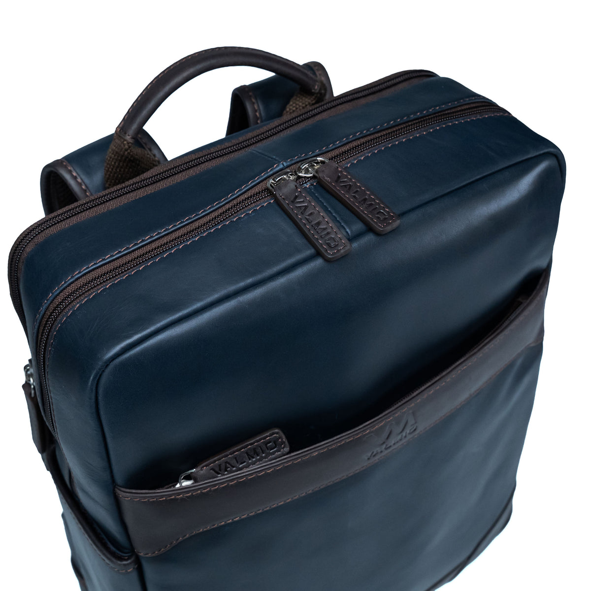 Lederrucksack Valmio York - Blau-Braun