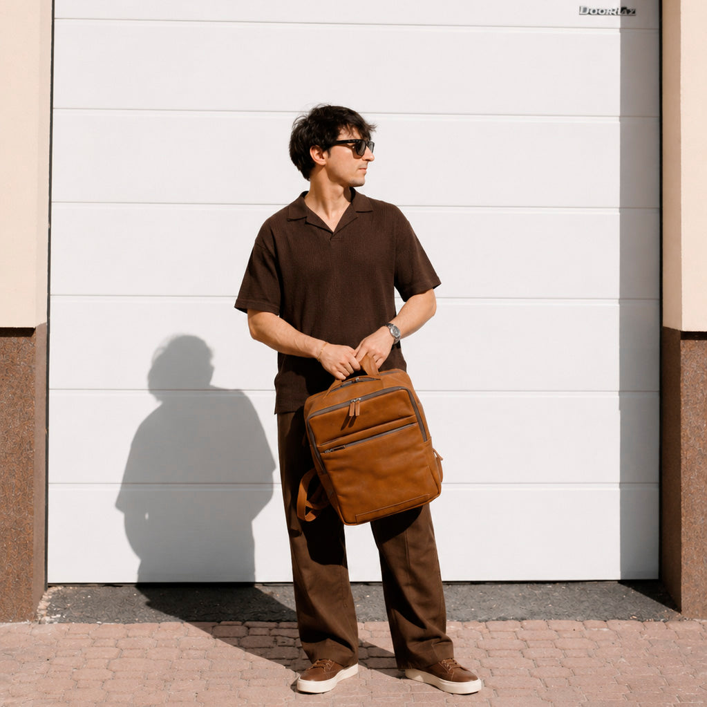 Brown Leather Backpack Valmio Hunter