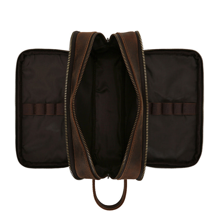 Valmio Bravado Dark Brown Leather Toiletry Bag