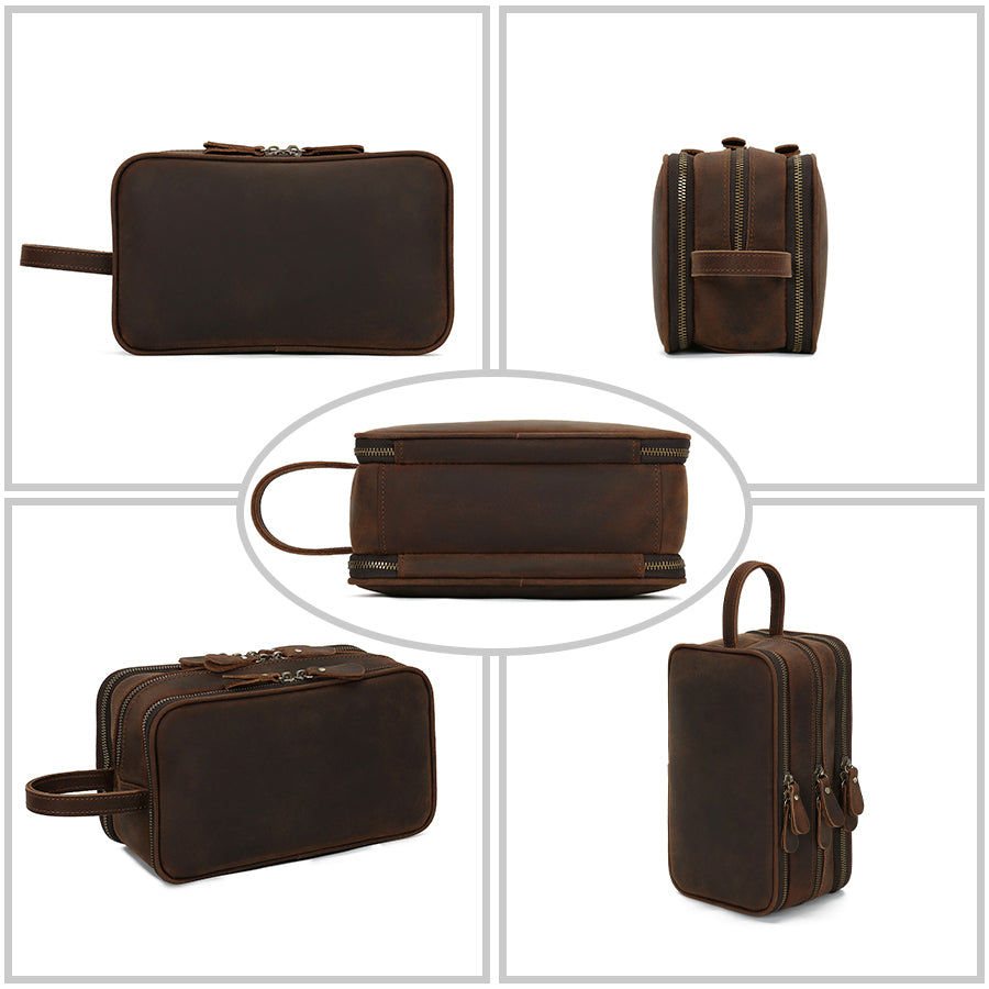 Valmio Bravado Dark Brown Leather Toiletry Bag