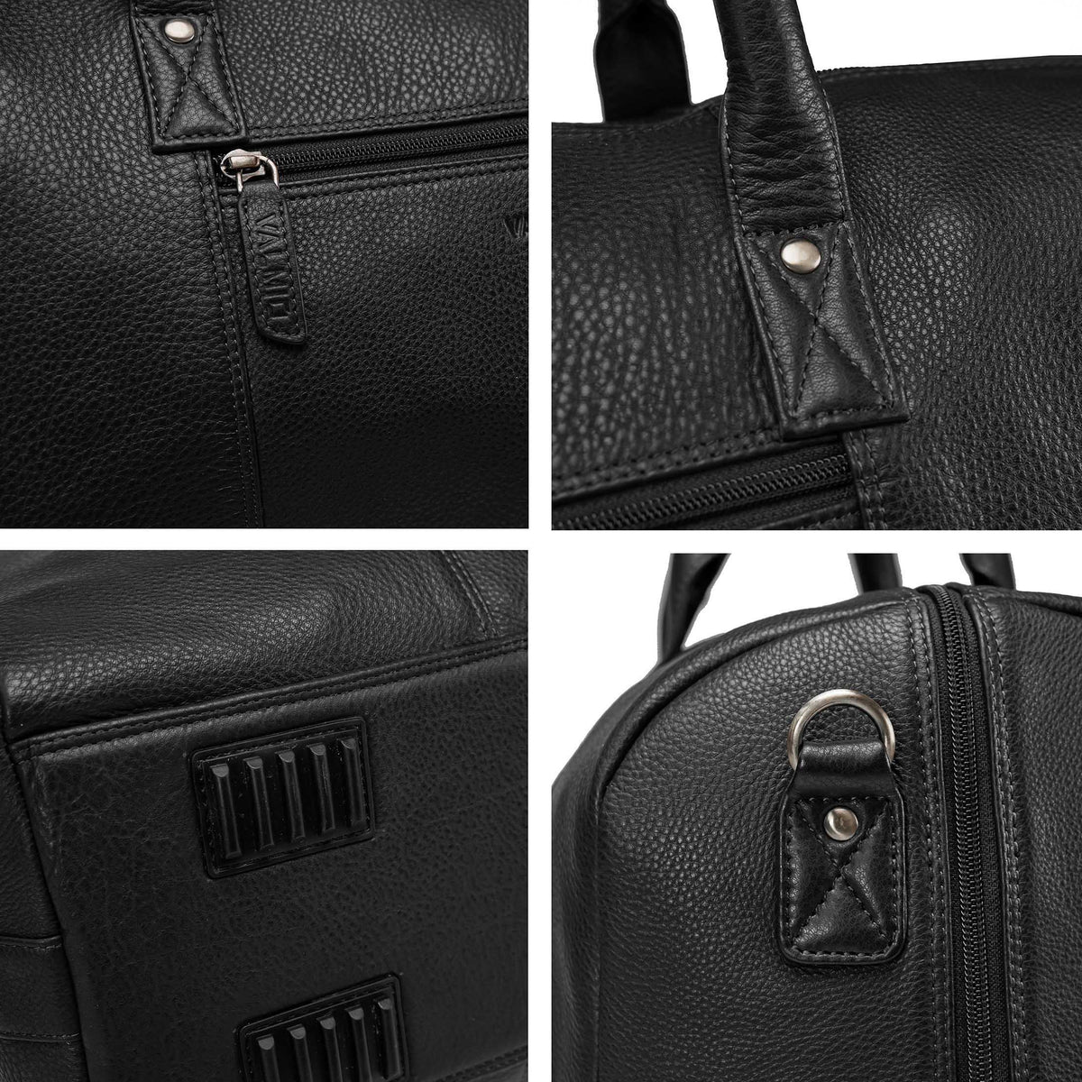 Black full-grain leather travel bag, model Valmio Asfo, for men
