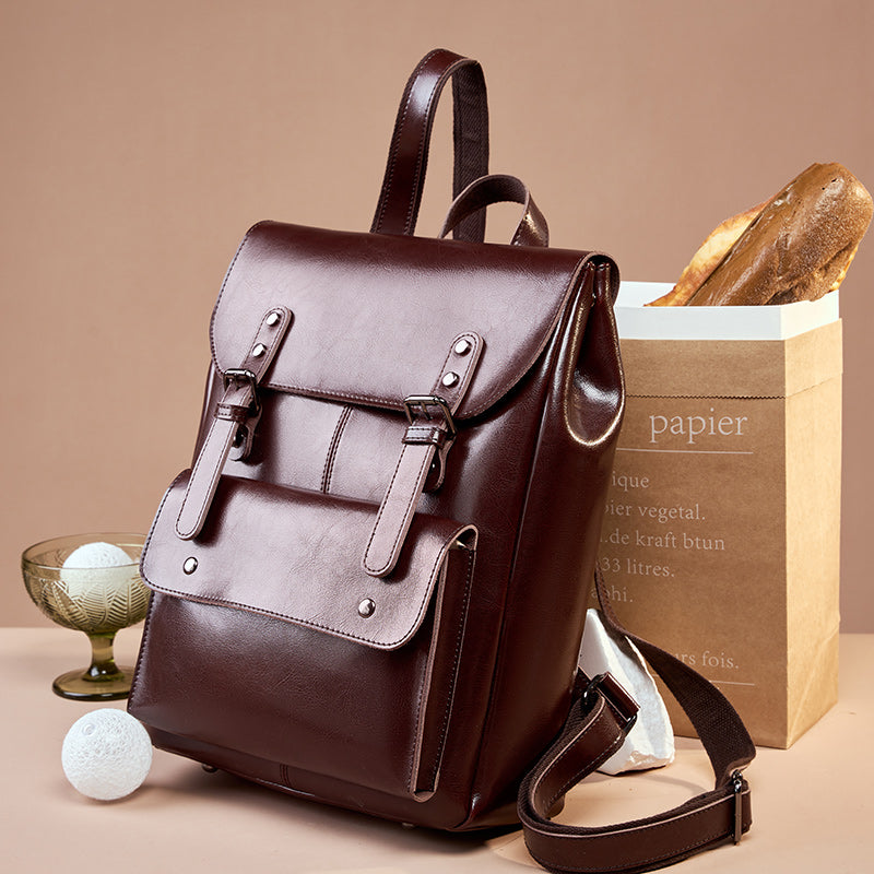 Valmio Delora Leather Women's Backpack - Dark Brown