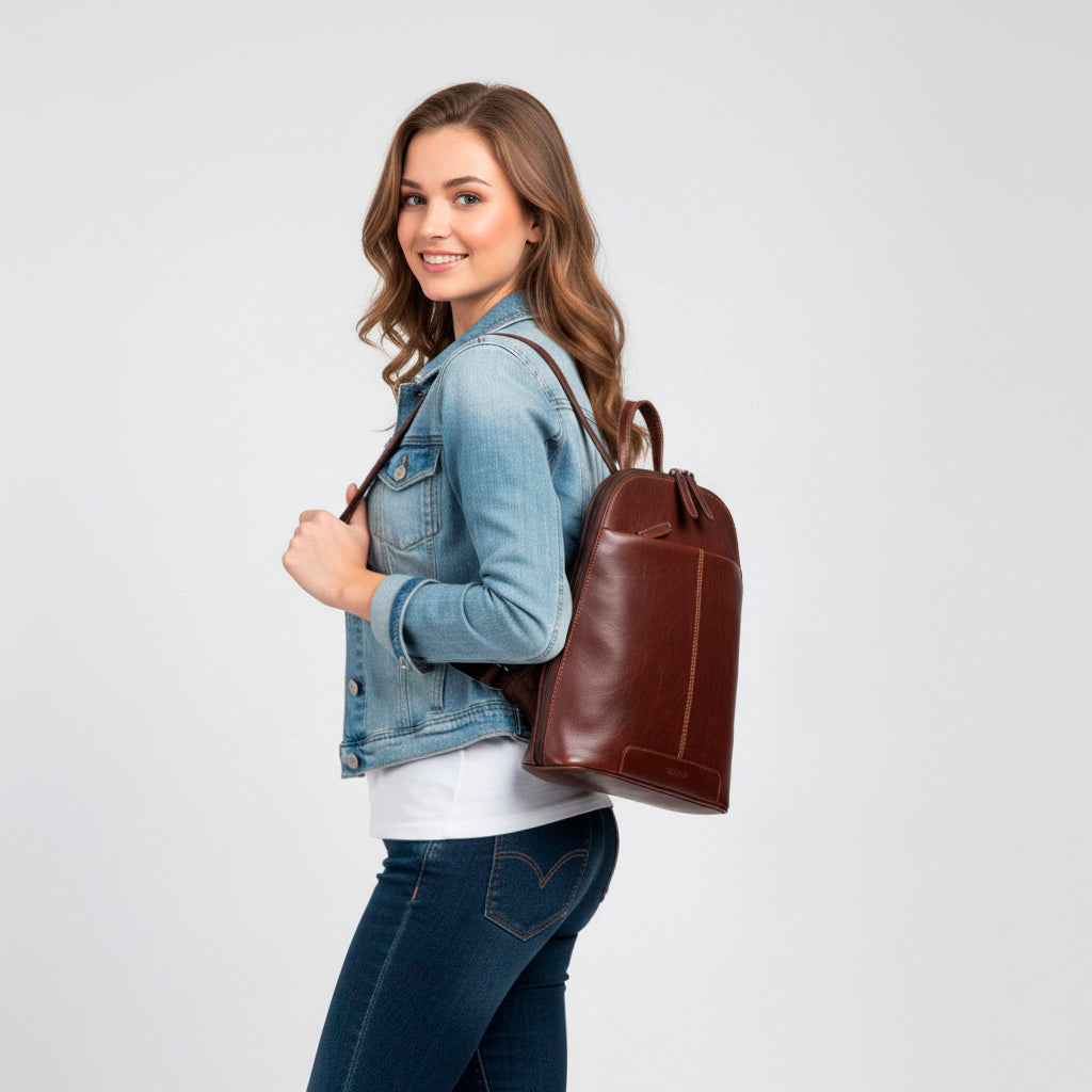 Women's Leather Backpack Gloria Redish