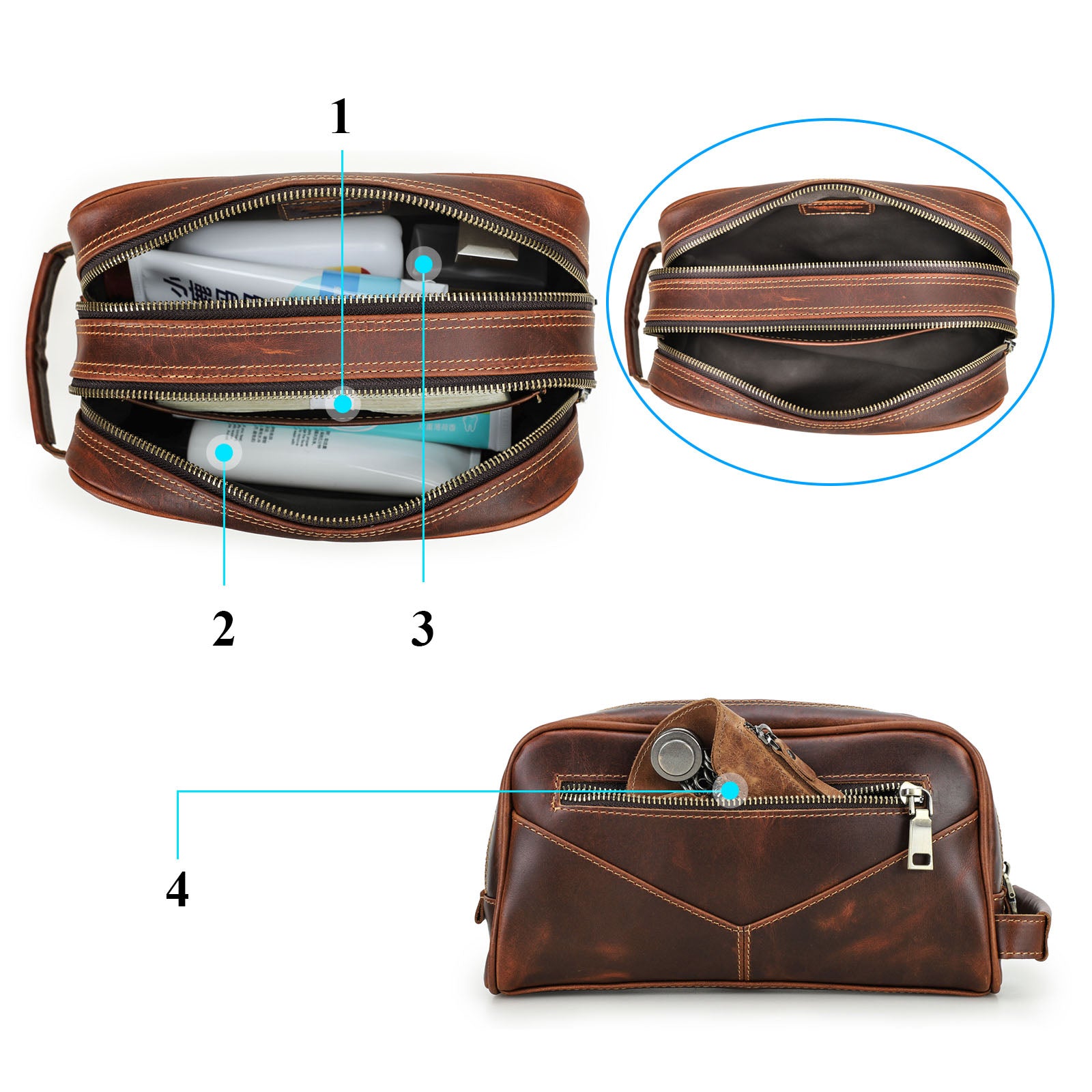 Valmio Hornes Leather Toiletry Bag