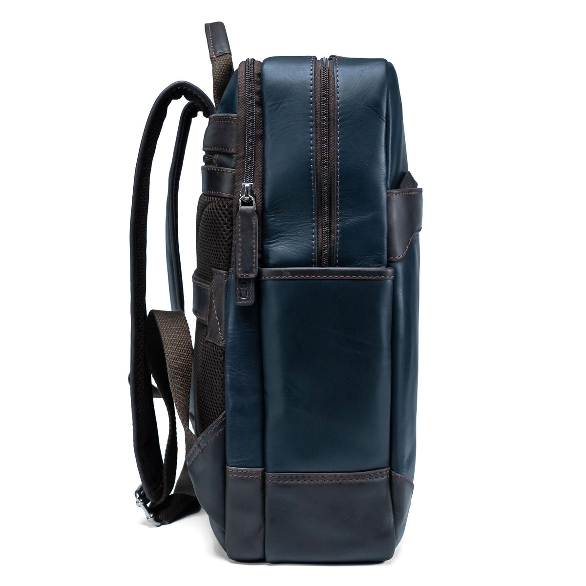 Lederrucksack Valmio York - Blau-Braun