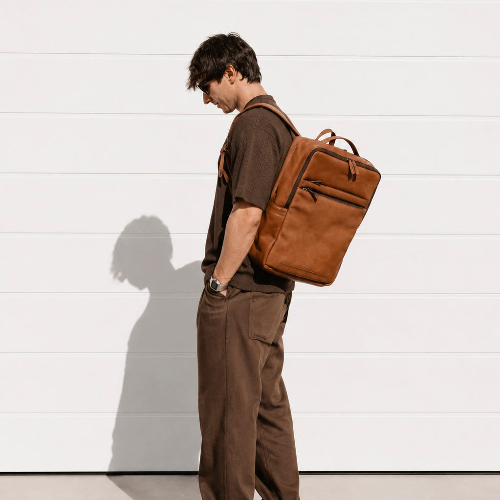 Brauner Leder-Rucksack Valmio Hunter
