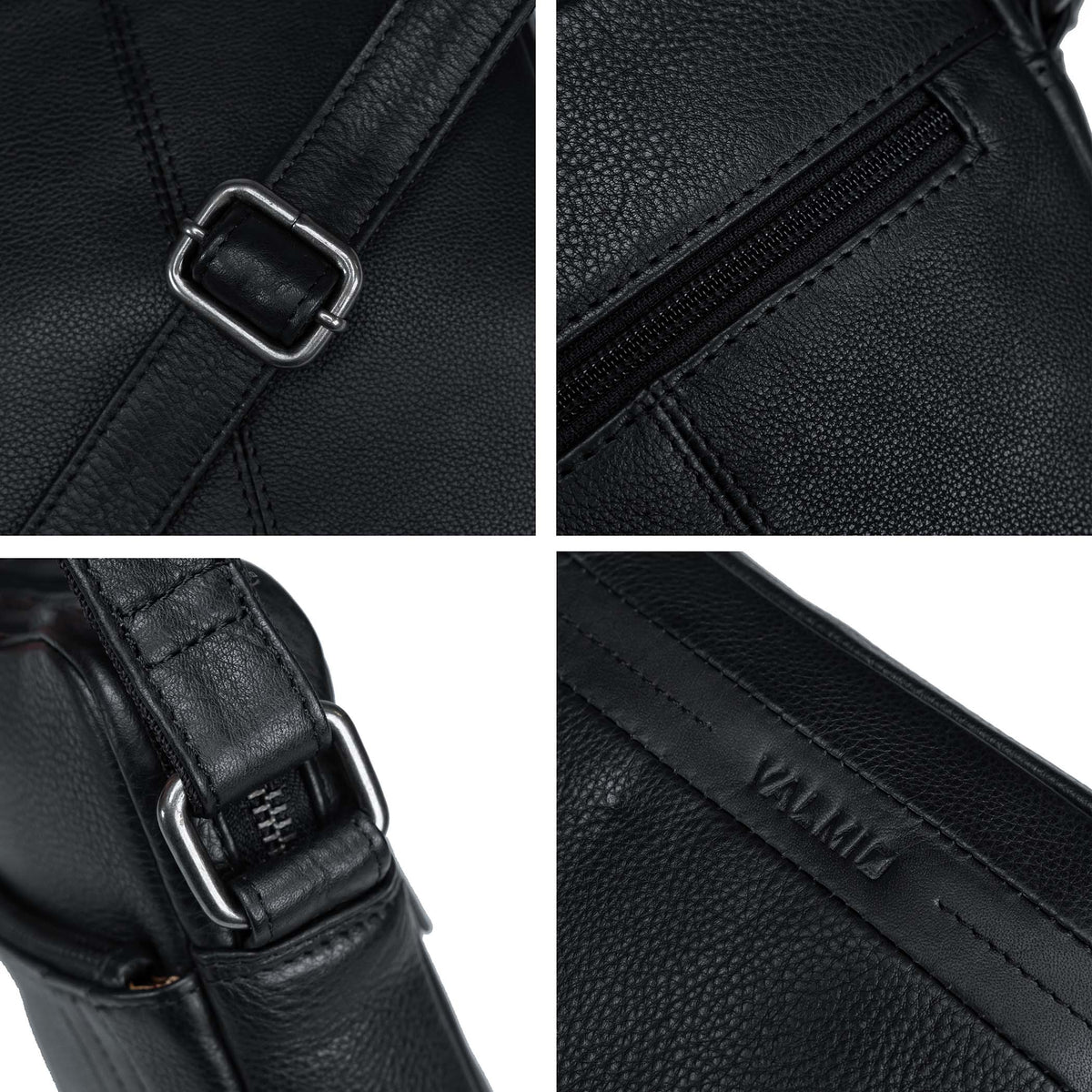 Valmio Lino-L Men's Leather Shoulder Bag – Black