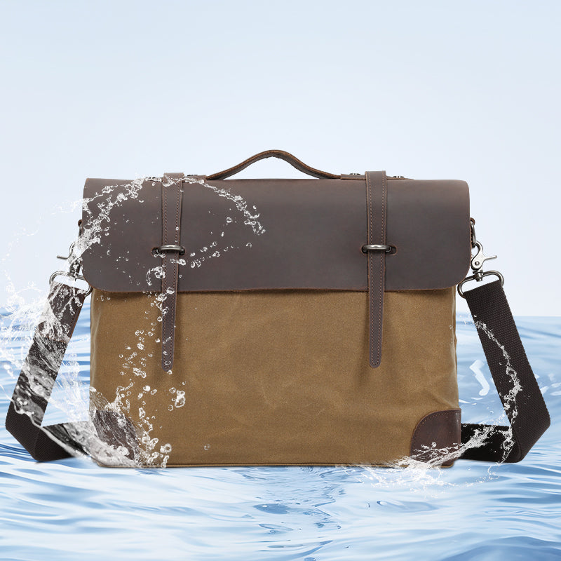 Herren Leder-Aktentasche Valmio Weston – sandkhaki
