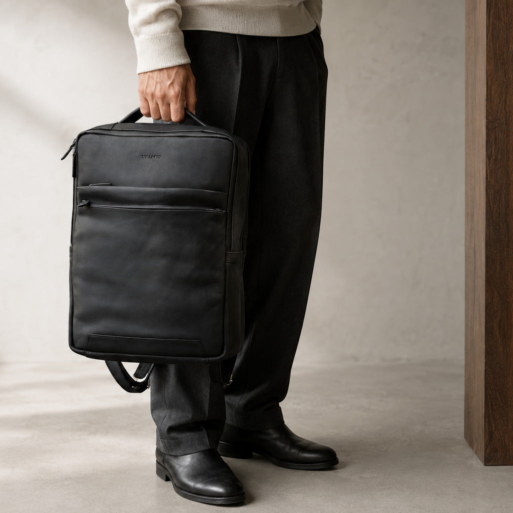 Black Leather Backpack Valmio Hunter
