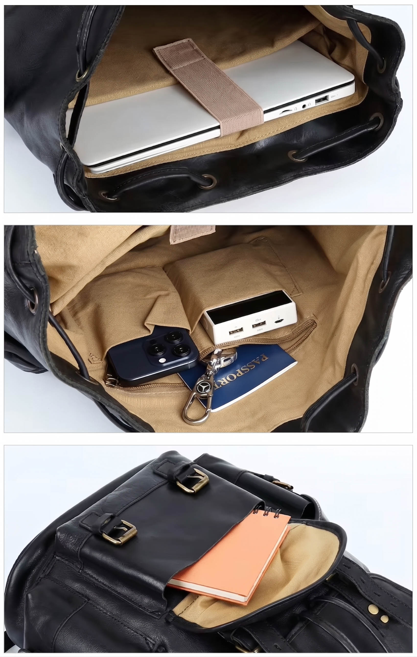 Valmio Norden Leder-Rucksack – schwarz