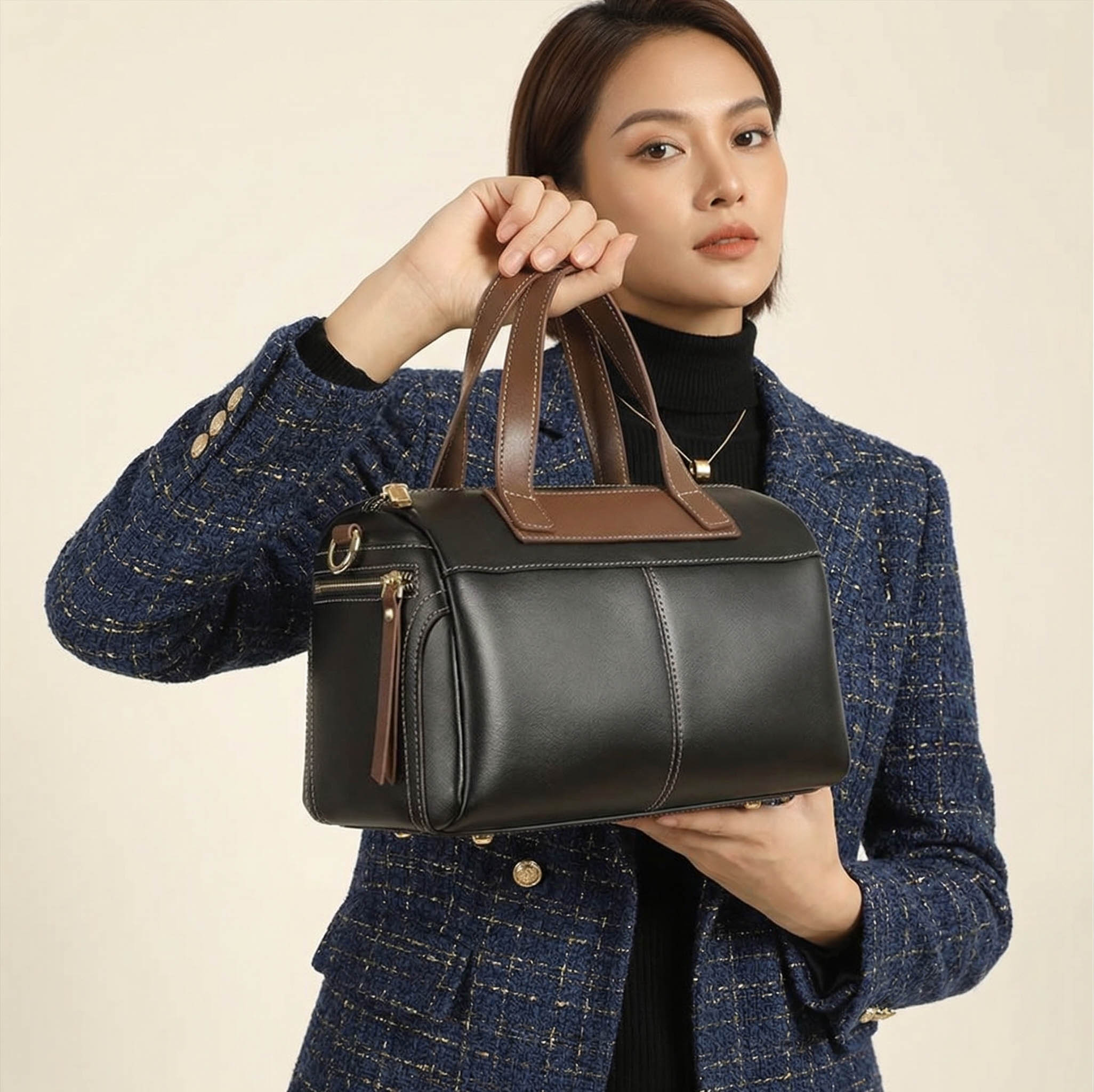 Valmio Talina Leder Damen Tasche - Schwarz