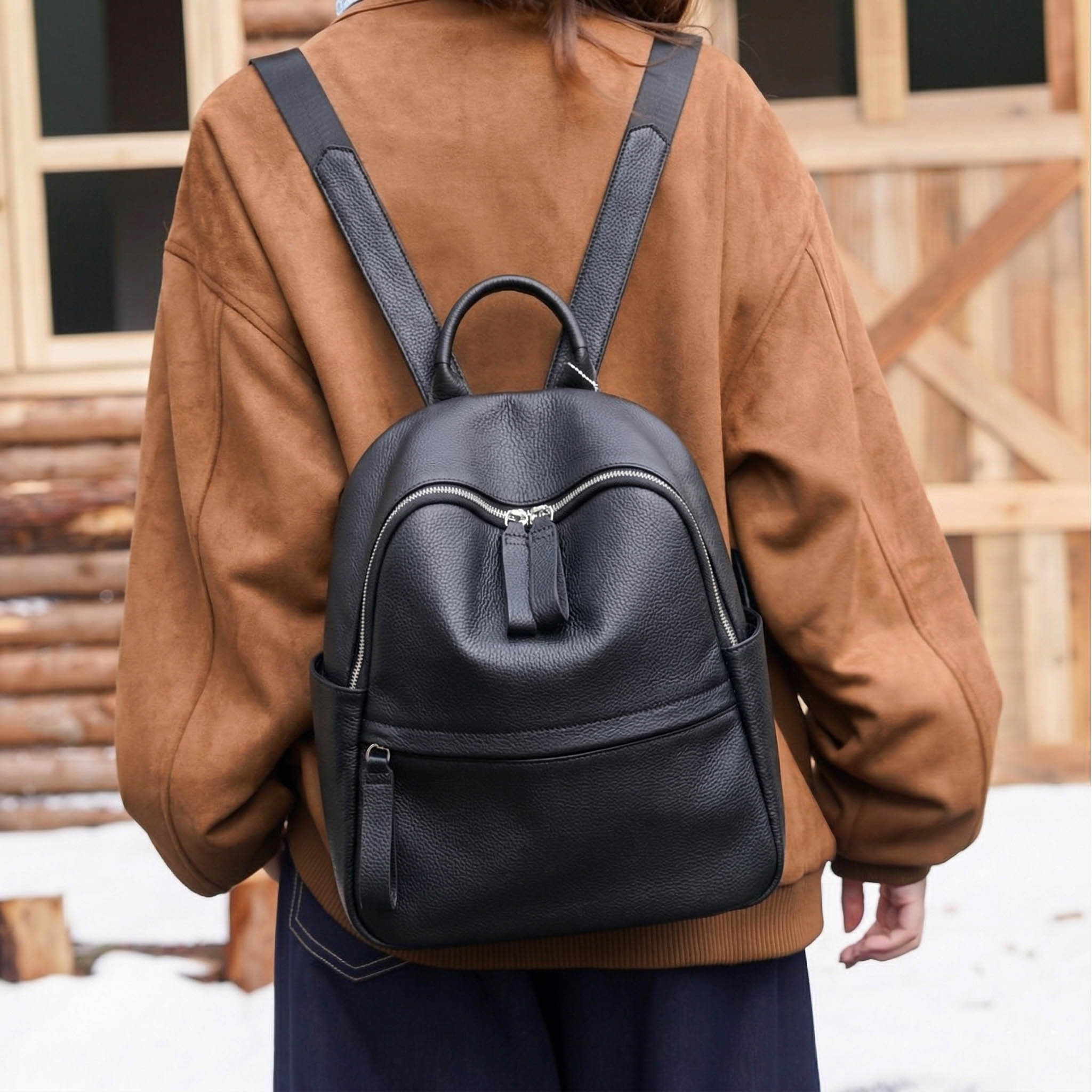 Valmio Nerona Leder Damen Rucksack - Schwarz