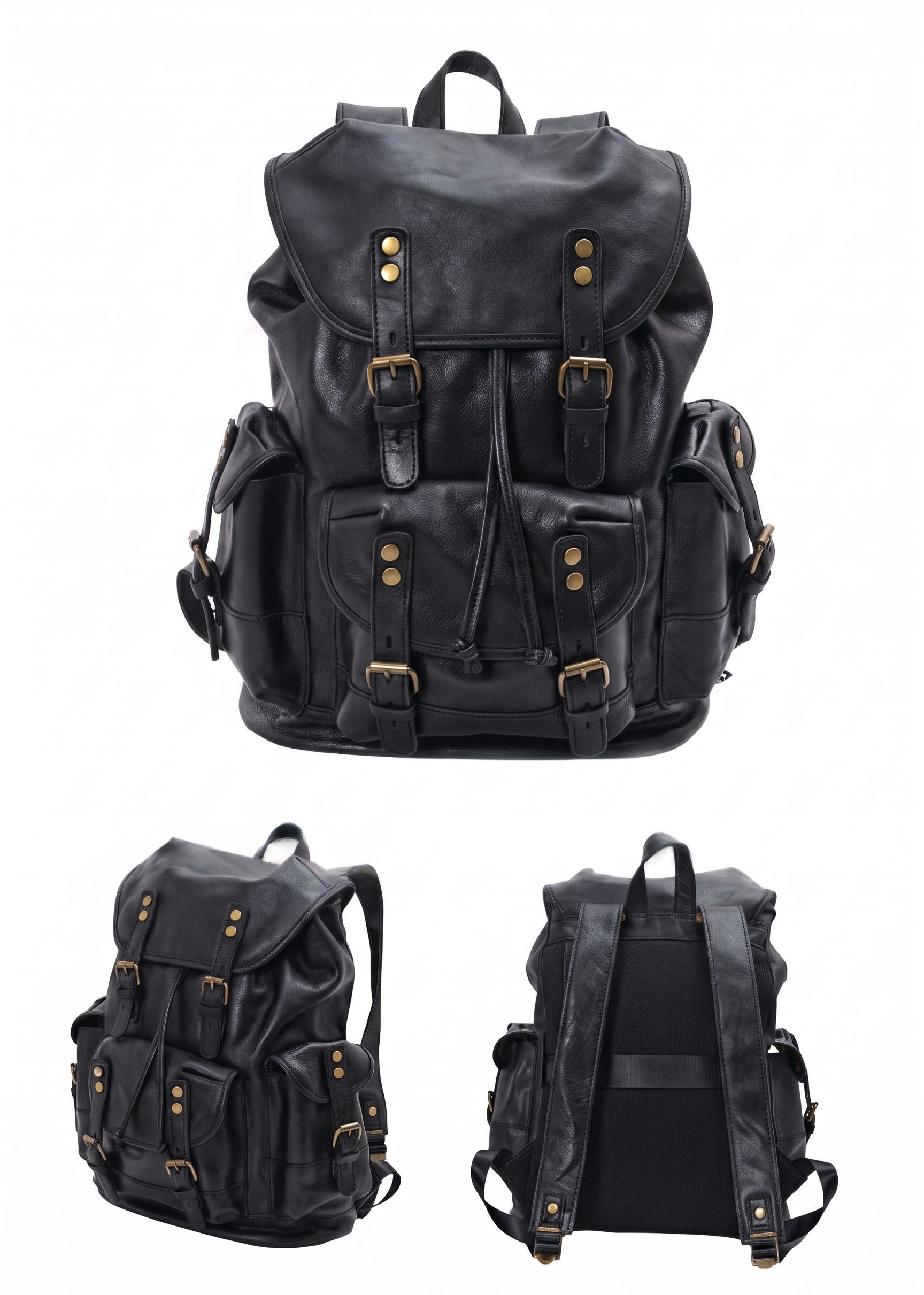 Valmio Norden Leder-Rucksack – schwarz
