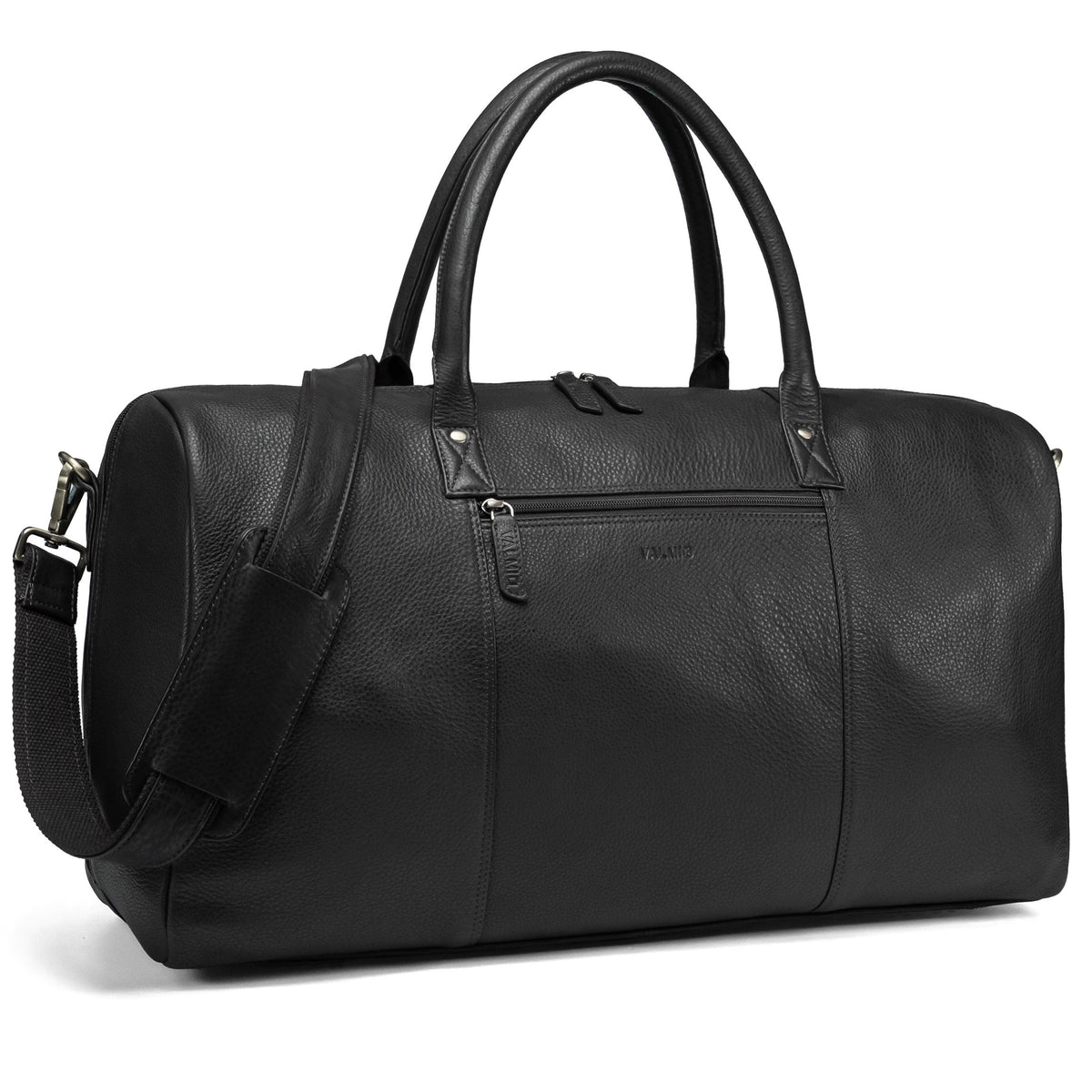 Black full-grain leather travel bag, model Valmio Asfo, for men