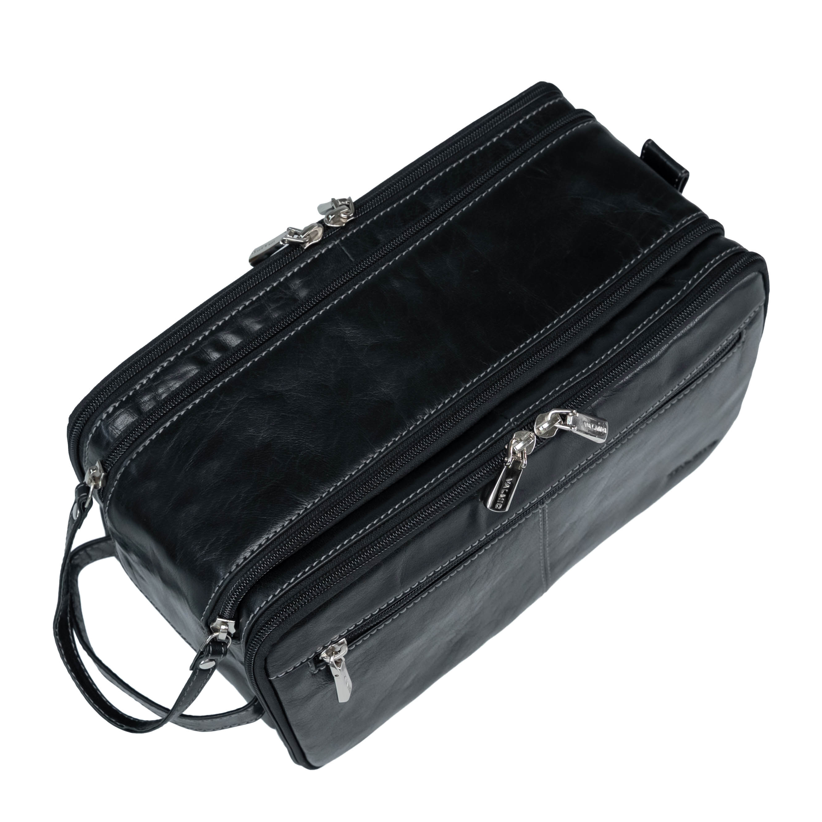 Ledertasche für Toilettenartikel Valmio Focus Schwarz