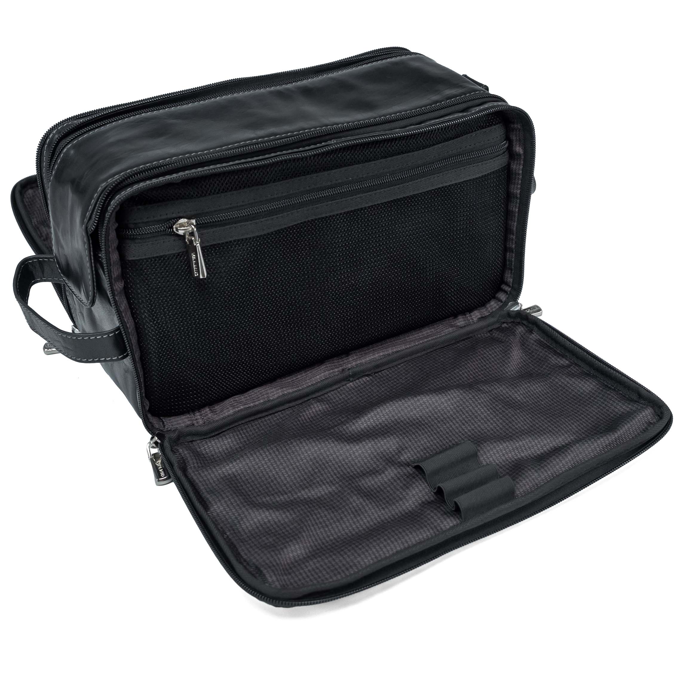 Ledertasche für Toilettenartikel Valmio Focus Schwarz