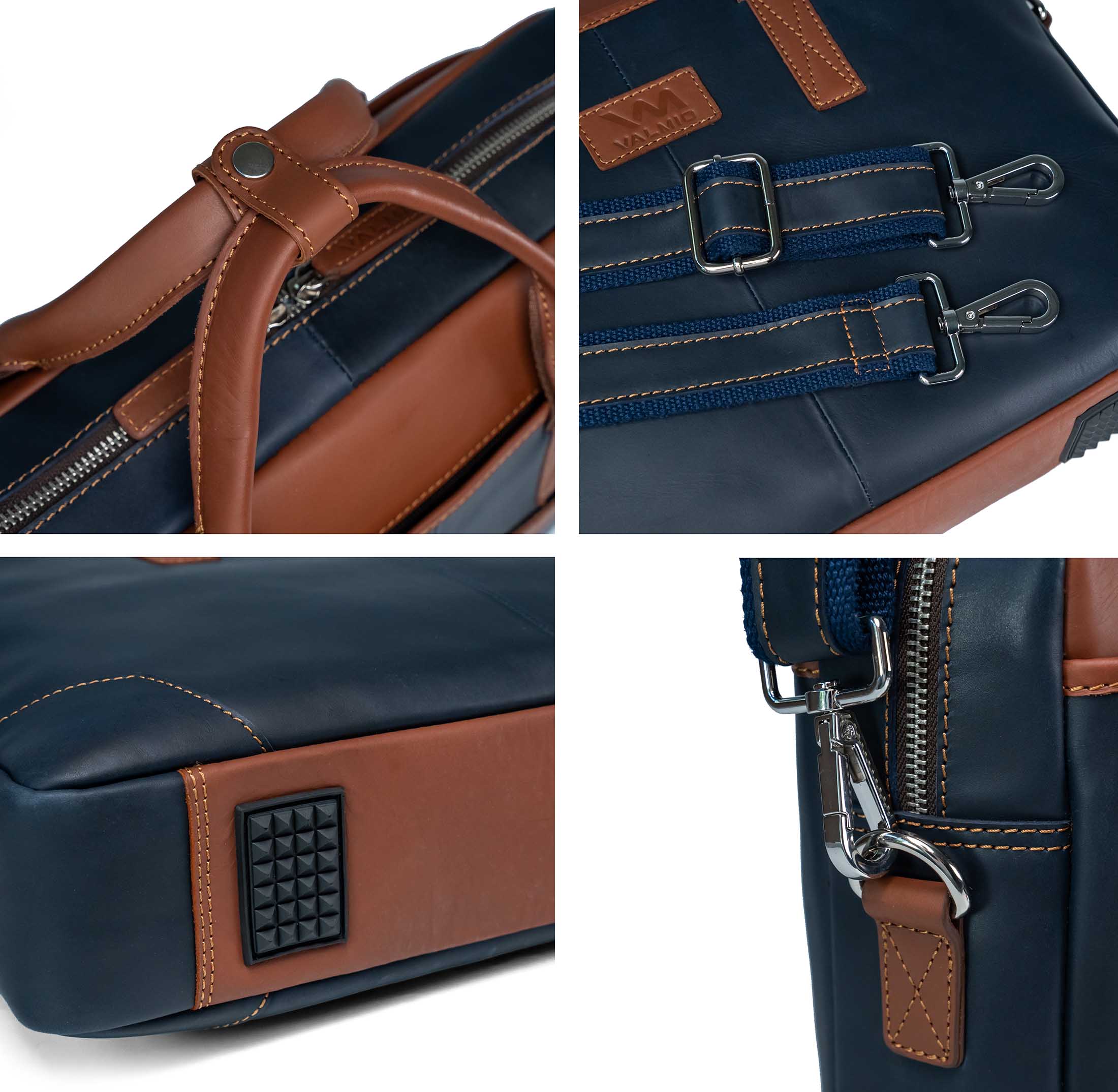 Blue Leather Laptop Bag Valmio Denton 2.0