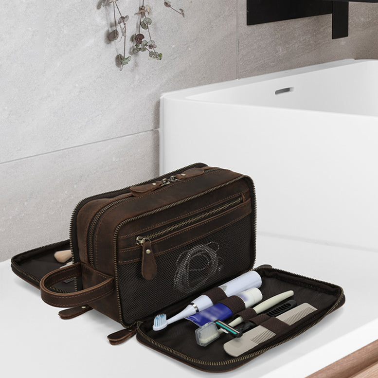Valmio Bravado Dark Brown Leather Toiletry Bag