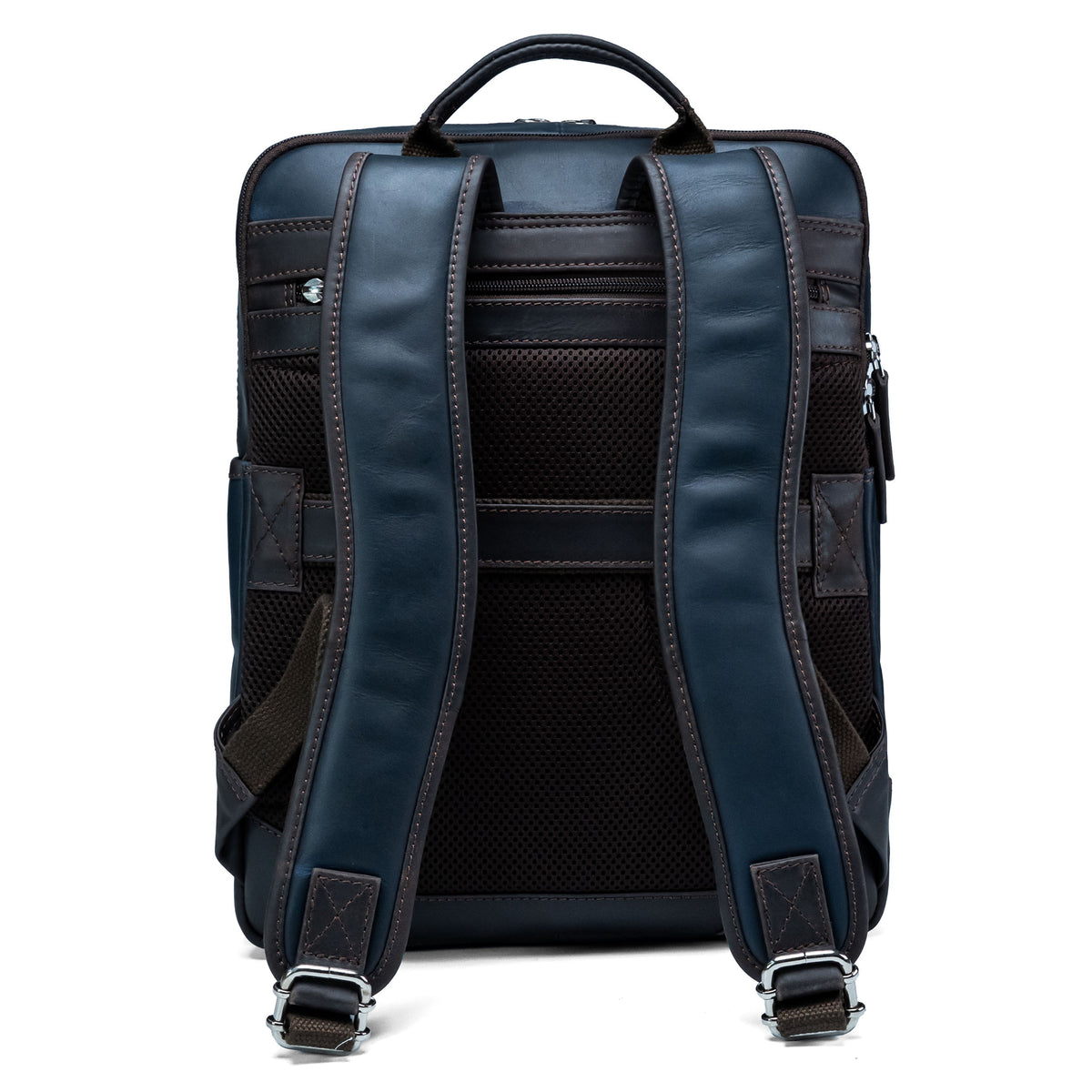 Lederrucksack Valmio York - Blau-Braun