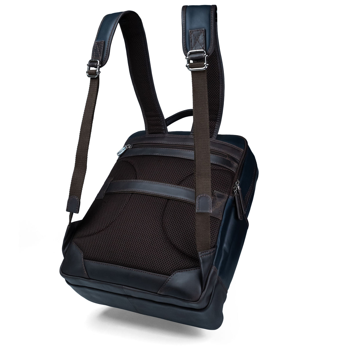 Lederrucksack Valmio York - Blau-Braun
