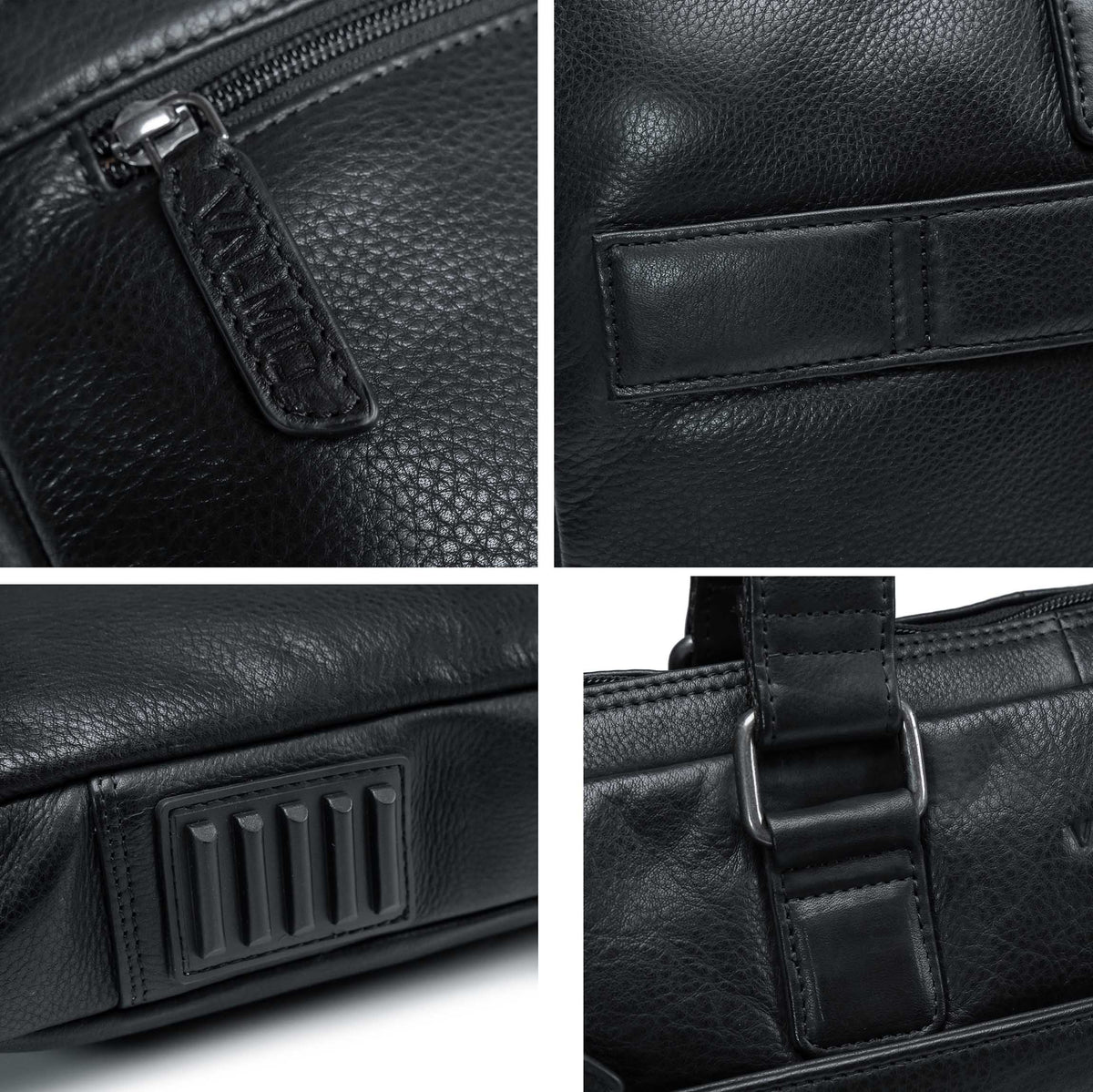 Valmio Neris Leather Laptop Bag - Black