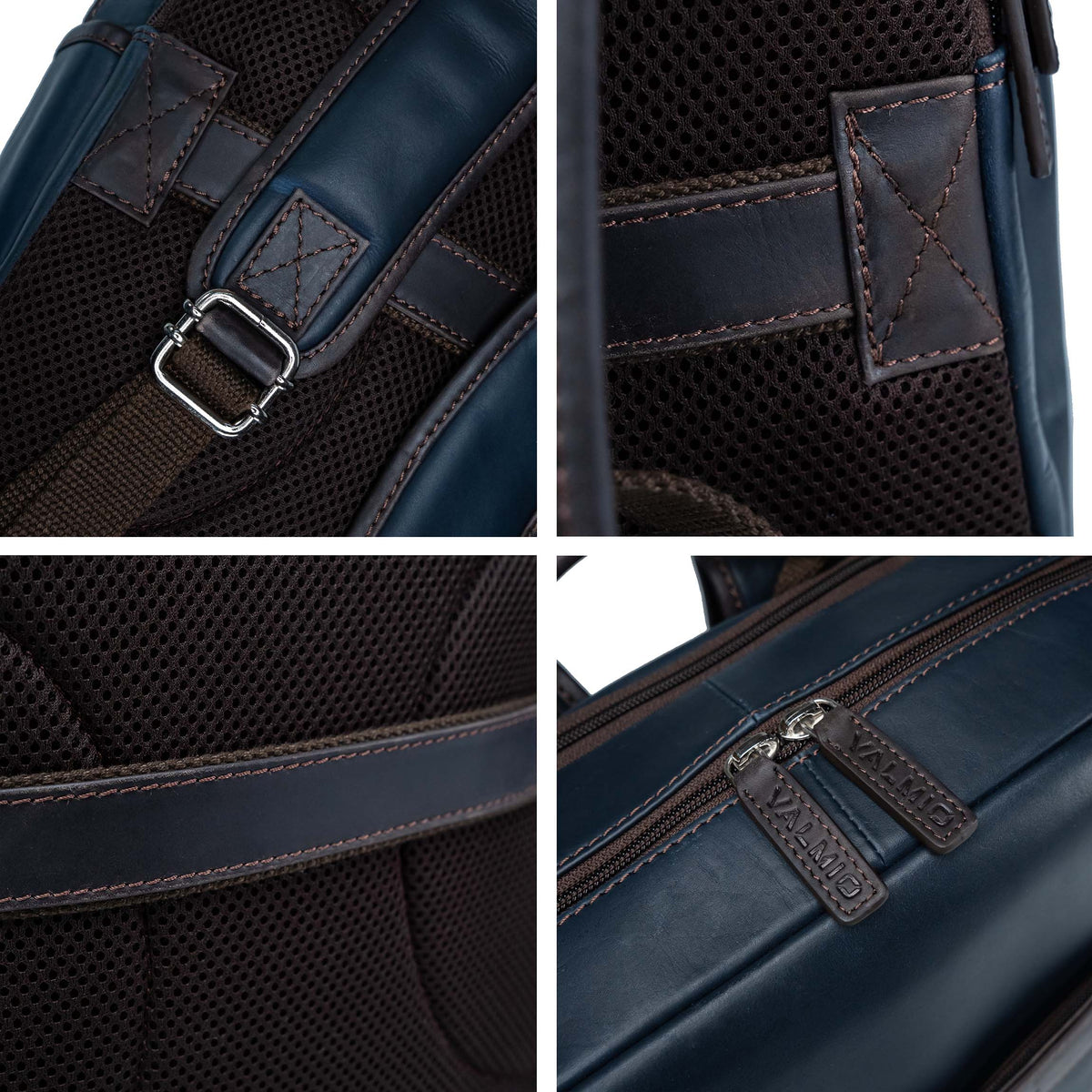 Lederrucksack Valmio York - Blau-Braun