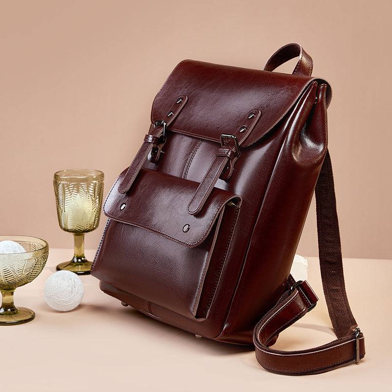 Valmio Delora Leather Women's Backpack - Dark Brown