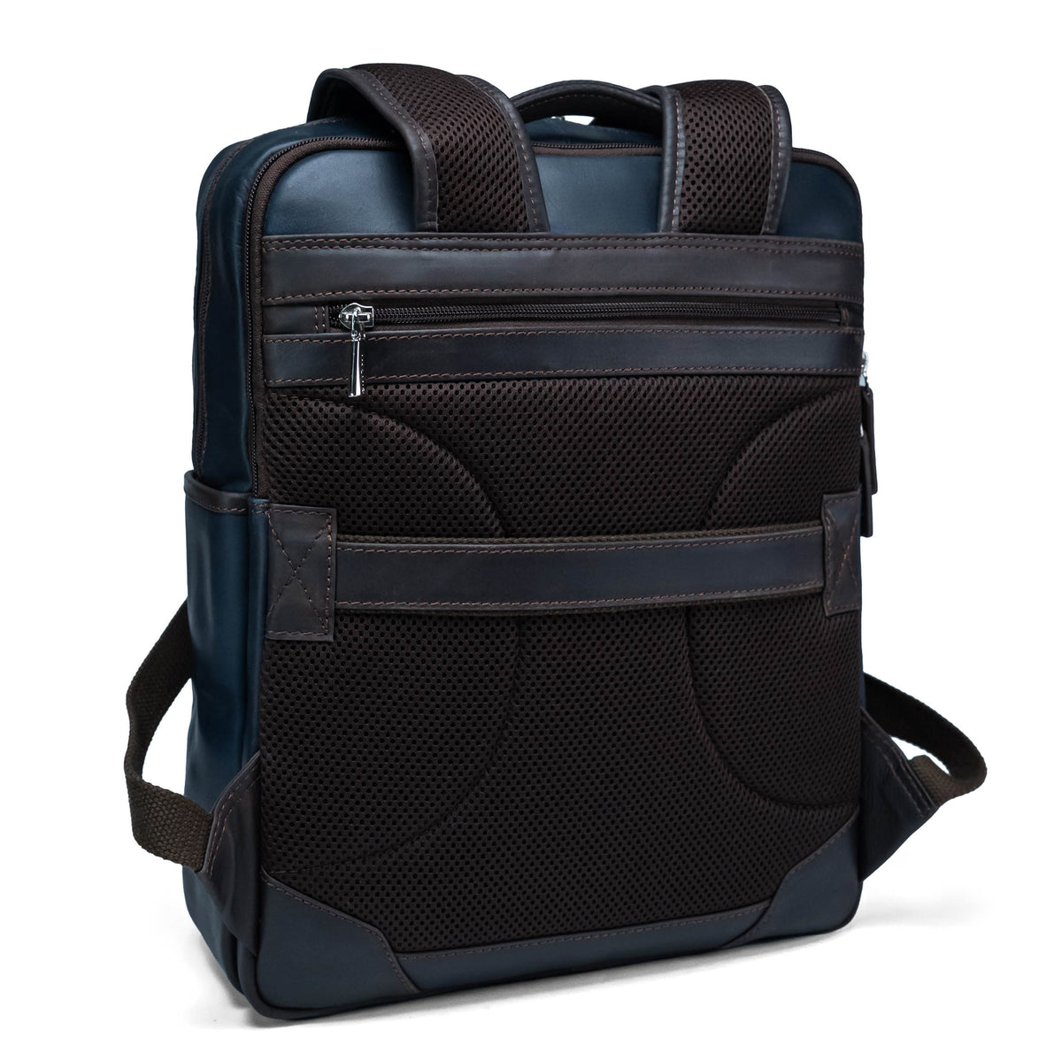 Lederrucksack Valmio York - Blau-Braun
