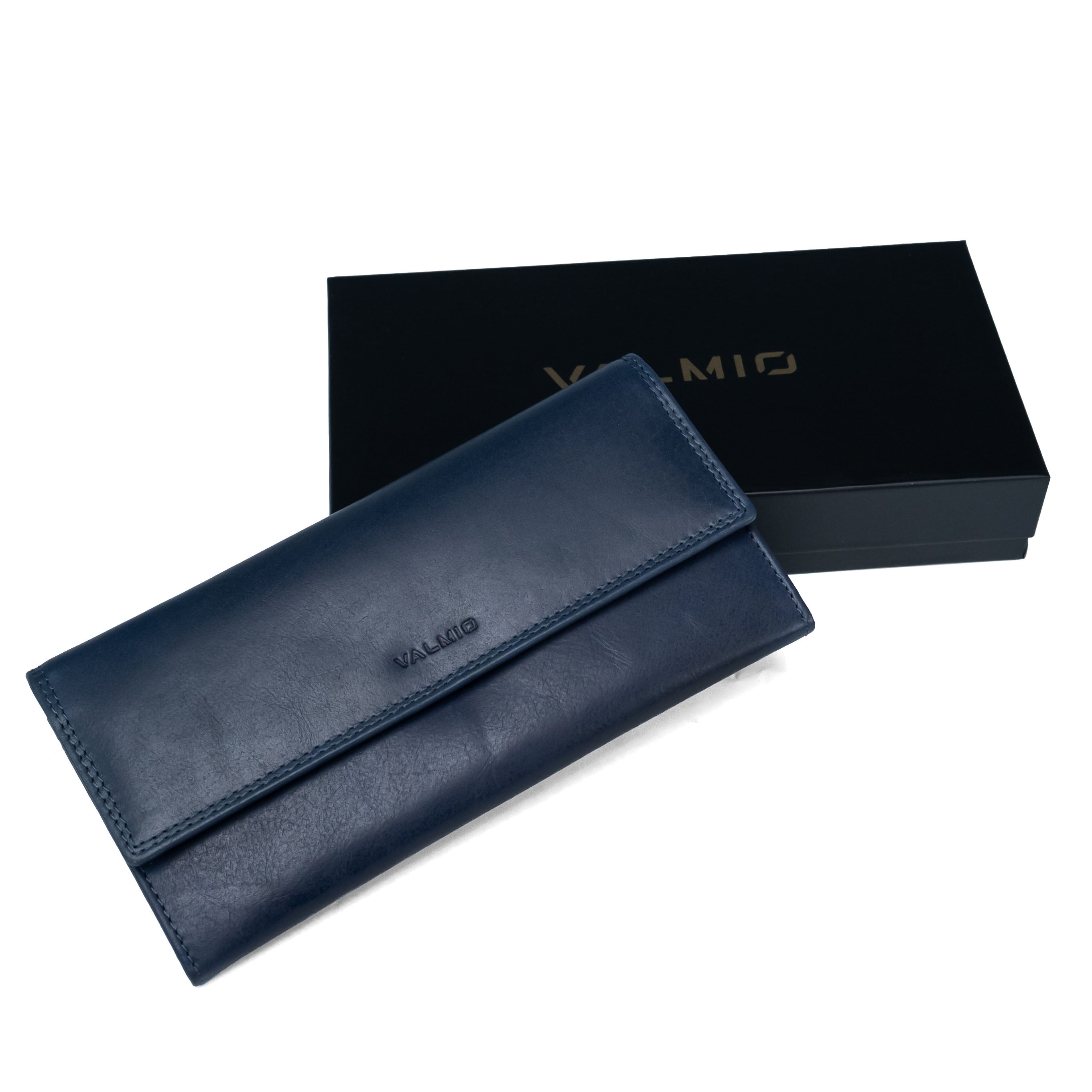 Women's Leather Wallet Valmio Pouch Dark Blue