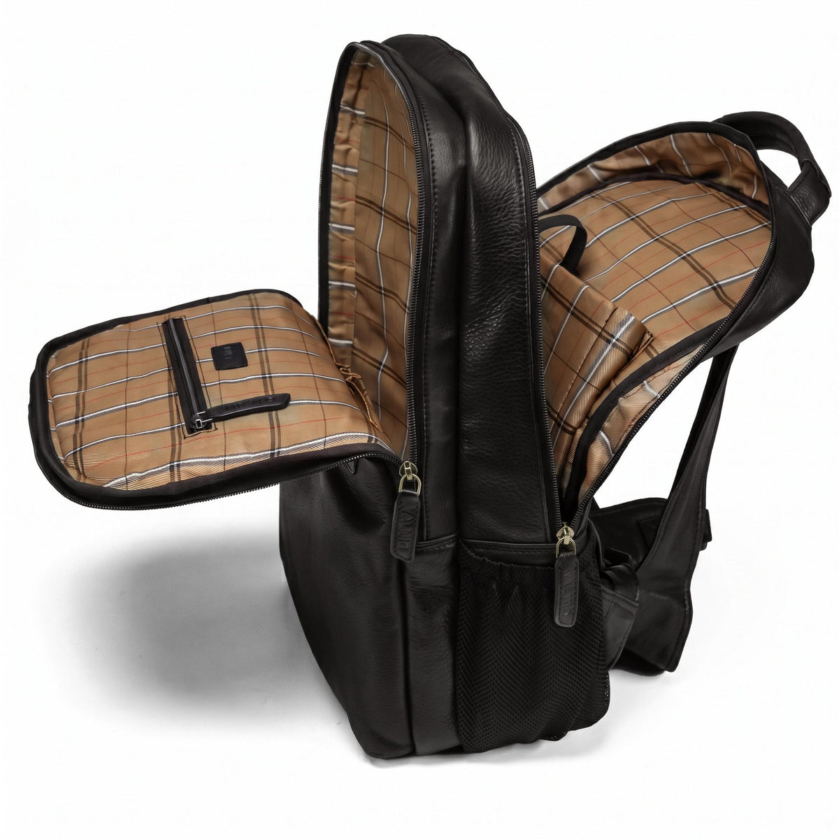 Brown full-grain leather backpack, Valmio Lands model