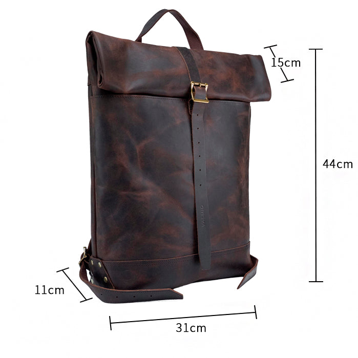 Valmio Astorsen Roll-Top Leder-Rucksack – CRB Braun