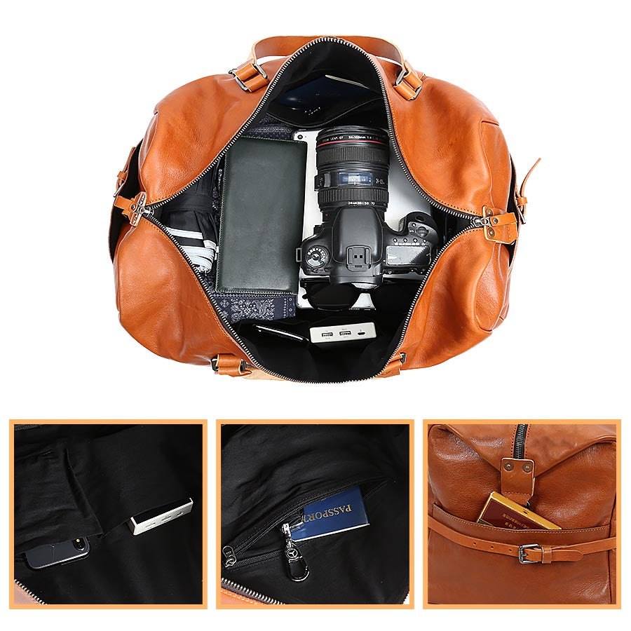 Brown Leather Travel Bag Valmio Raven