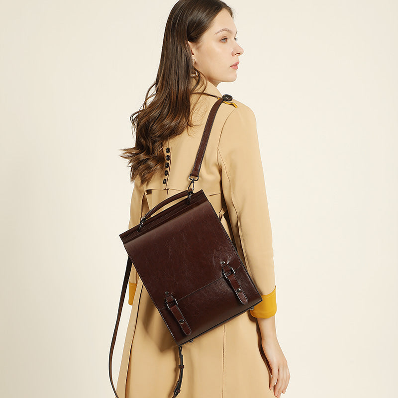 Valmio Tonora Leather Women's Backpack - Dark Brown
