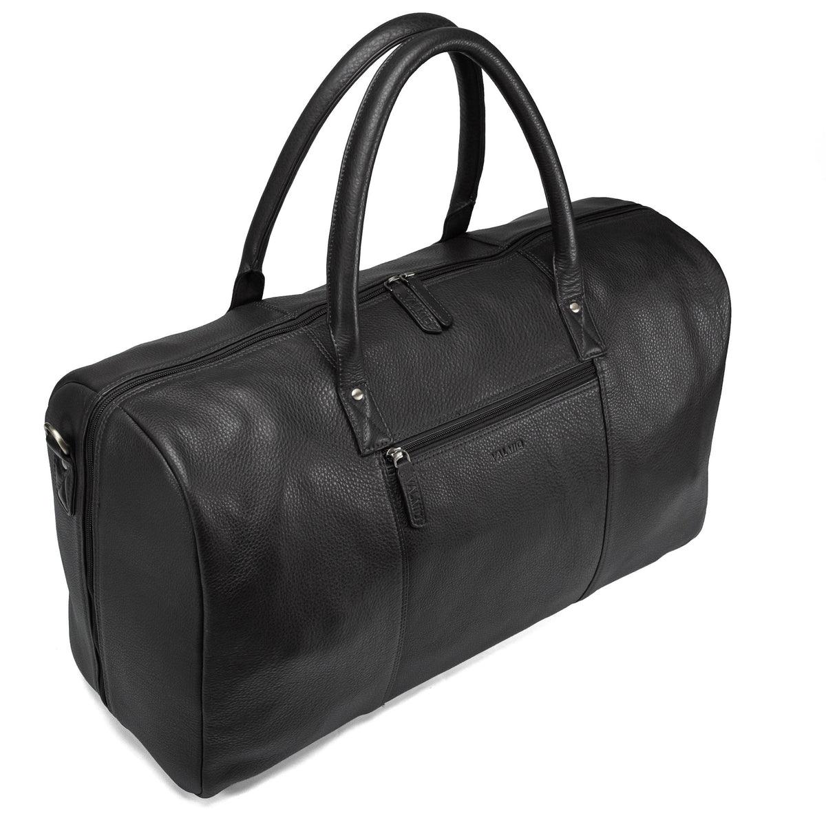 Black full-grain leather travel bag, model Valmio Asfo, for men