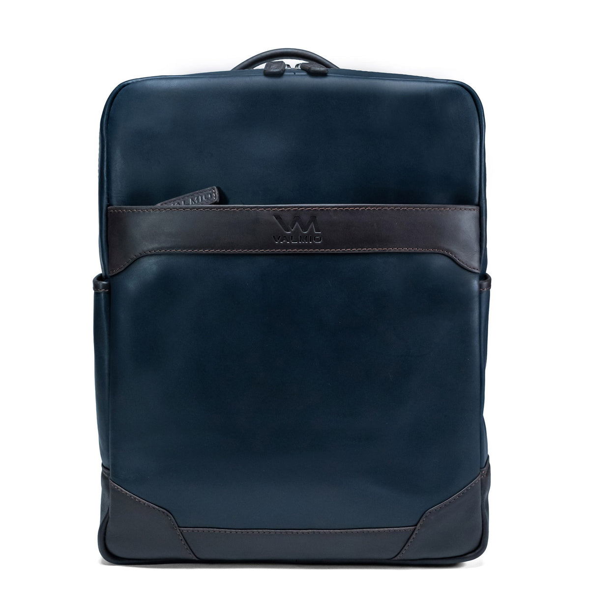 Lederrucksack Valmio York - Blau-Braun