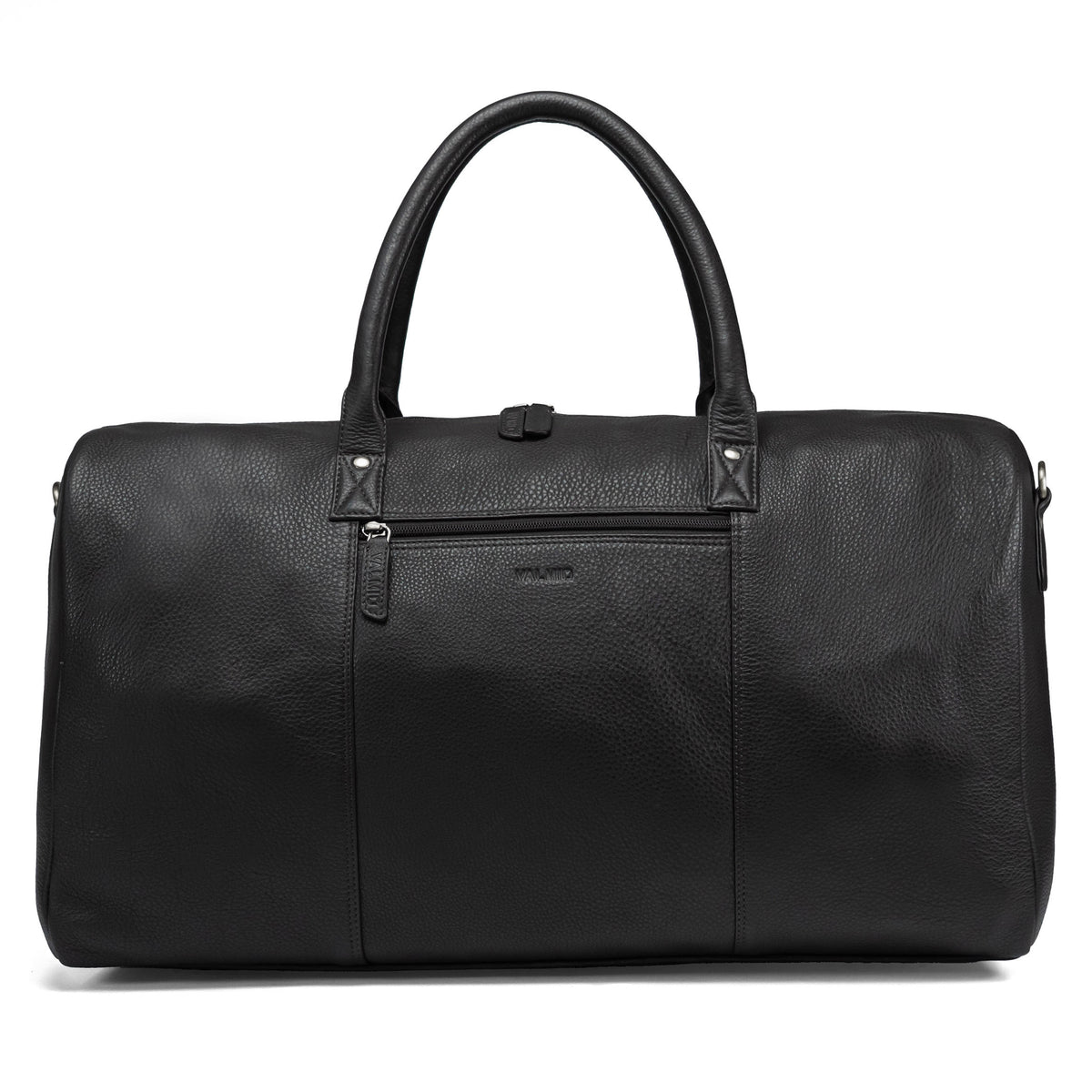 Black full-grain leather travel bag, model Valmio Asfo, for men